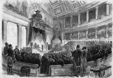 Leopold II (1835-1909), König der Belgier, legte 1865 einen Eid vor den großen Staatsorganen ab.