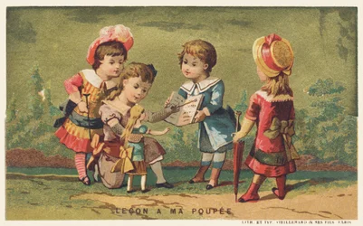 Unterricht für meine Puppe, Ende des 19. Jahrhunderts (Chromo)