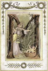 Brief, der eine ägyptische Mutter darstellt, die ein verlassenes Kind findet (Moses rettet Wasser), späte 19. Jahrhundert (Chromolithographie)