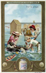 Liebig Chromolithografie Serie „Strandspiel“ von Kindern. 19. Jahrhundert