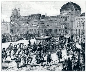 Das Leben unter Ludwig XV.: Der König kommt im Palais des Tuileries an, wo die Königin und der Dauphin auf ihn warten