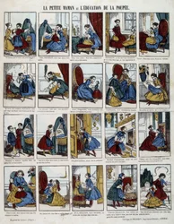 Kleine Mama „Die Erziehung der Puppe“. Bild von Epinal, sd. 19. Jahrhundert