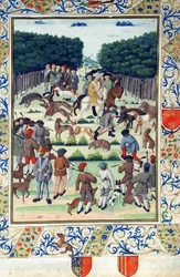 Louis Malet (1441-1516) Seigneur de Graville, auf Wildschweinjagd, aus dem Terrier de Marcoussis, nach 1493