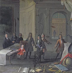 Ludwig XIV. bei einer Lektion seines Urenkels, des zukünftigen Ludwig XV., ca. 1715