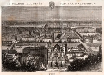 Lyon - Gravur in „La France illustrée: géographie, histoire, administration statistique“ von V.A. Malt-Brown. 1884