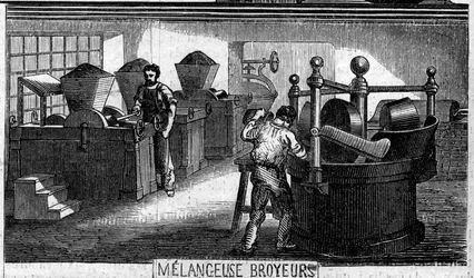 Schokoladenherstellung: Misch- und Mahlmaschinen. Fabrik von M. Masson, Paris