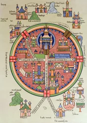 Karte von Jerusalem und Palästina, einschließlich der heiligen Stätten und des Tempels Salomos