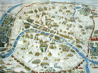 Karte von Paris, die berühmte Denkmäler der Stadt darstellt, 1882