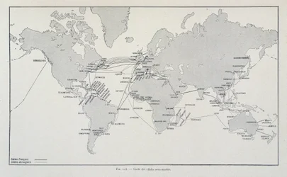 Karte der Unterseekabel weltweit - in „Durch Elektrizität“ von G. Davy