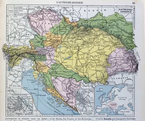 Karte des österreichisch-ungarischen Reiches, Illustration aus einem französischen Geographieschulbuch, 1905