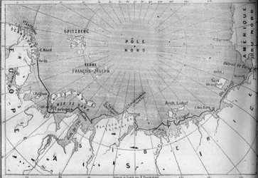 Karte der Reise der „Vega“ gezeichnet vom Entdecker Nils Adolf Erik Baron Nordenskjöld (1832-1901). Gravur in „Le Monde Illustré“