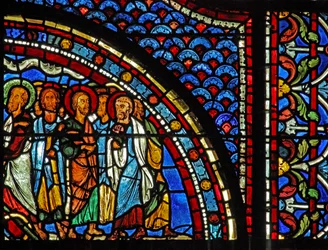 Maria-Magdalena-Fenster: Maria erzählt den Jüngern von der Auferstehung