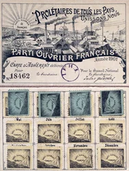 Mitgliedskarte der Französischen Arbeiterpartei während der Führung von Jules Guesde (1845-1922) 1901