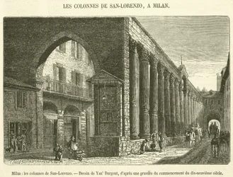 Mailand, die Säulen von San-Lorenzo (Gravur)