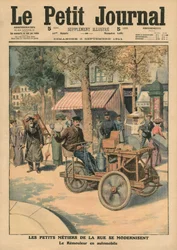 Modernisierung der Straßenarbeiten, der Messerschleifer in seinem Auto, Illustration aus 