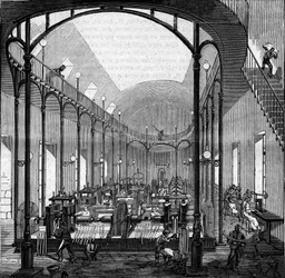 Geldherstellung: Walzen und Schneiden. Gravur in „Le Monde Illustré“ Nr. 145 vom 21. Januar 1860.