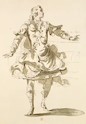 Monsieur Jeliotte als Pigmalion, in Pigmalion, einem Libretto von Lamotte, komponiert von Jean-Philippe Rameau, 1748 (Farbstich)