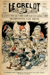 Sterbende Türkei und ausländische Mächte kämpfen um seine Stiefel, Umschlag „Le Grelot“ 21/2/1897