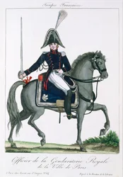 Berittener Offizier der königlichen Gendarmerie von Paris, um 1790