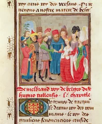 Ms 149 t.1 fol.95 Hochzeitsszene, aus der Histoire des Nobles Princes de Hainaut, von Jacques de Guise