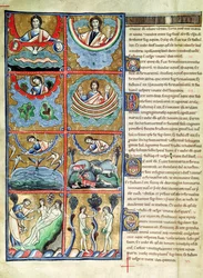 Ms 1 f.4v Die Erschaffung der Welt, aus der Souvigny-Bibel