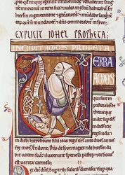 Ms 1 fol.194v Historisierte Initiale V, die Amos darstellt, aus der Souvigny-Bibel