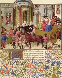 Ms 2617 Theseus macht einen triumphalen Einzug in Athen, aus La Teseida, von Giovanni Boccaccio (1313-75) 1340-41