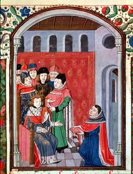 Ms 3045 fol.1 Jean de Meung (1240-1305) bietet seine Übersetzung Philippe le Bel (1268-1314) an, aus De Consolatione Philosophiae von Boethius