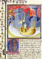 Ms 3480 Ritter flieht mit Hilfe einer Dame aus einer Burg, aus dem Livre de Messire Lancelot du Lac
