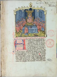 Karl der Kühne (1433-77) Herzog von Burgund und die Ritter des Ordens vom Goldenen Vlies, aus der Geschichte des Goldenen Vlieses von Guillaume Filastre, Mitte 15. Jahrhundert