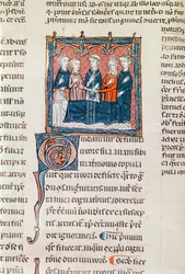 Ms 372 fol.243 Die Heirat eines Witwers, aus Decrets de Gratien