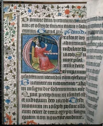 Ms 376 König David spielt ein Glockenspiel, Illustration aus einem Psalter, frühes 15. Jahrhundert