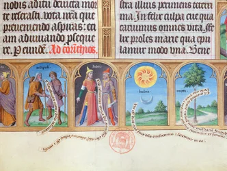 Ms 412 Stundenbuch mit Illustrationen von Pilgern, Juden, Sonne, Mond und Myrte