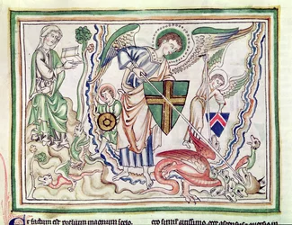 Ms 422 fol.47v St. Michael tötet den Drachen, aus einer Apokalypse