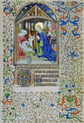 Die Jungfrau und Joseph verehren den neugeborenen Christus, aus einem Stundenbuch, Amiens