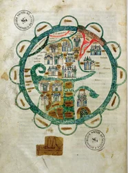 Ms 782 fol.16v. Weltkarte in Form eines Globus, Miniatur aus Grandes Chroniques de Philippe le Hardi