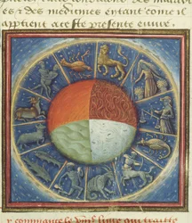Ms Fr 135 Fol.285 Die vier Elemente der Erde mit den zwölf Tierkreiszeichen, aus Des Proprietez des Choses von Barthelemy l