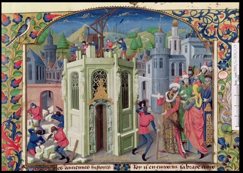 Sultan Omar initiiert den Wiederaufbau des Tempels von Jerusalem, aus der Histoire de la conquete de Jerusalem von Wilhelm von Tyrus (ca. 1130-85) ca. 1470