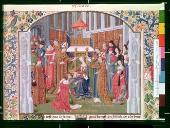 Die Gräfin von Jaffa (ca. 1136-88) krönt Guy von Lusignan (gest. 1194) aus der Histoire de la conquete de Jerusalem von Wilhelm von Tyrus (ca. 1130-85) ca. 1470