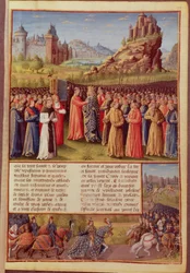Saint Bernard (ca. 1090-1153) von Clairvaux predigt den Zweiten Kreuzzug in Anwesenheit von König Ludwig VII. (ca. 1120-80) von Frankreich in Vézelay im Jahr 1146, aus Passages faits Outremer