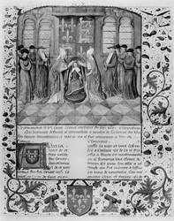 Ms. Fr. 83, fol. 205, Krönung Heinrichs VI. (1421-71)