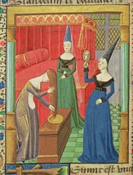 Weibliche Eitelkeiten, aus Der Fall der Fürsten, von Giovanni Boccaccio (1313-75) 1472