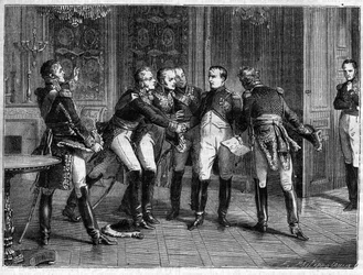 Napoleon teilt seinen Marschällen seine Entscheidung zur Abdankung mit, 6. April 1814 - Napoleon I. kündigt seine Abdankung den Marschällen am 6. April 1814 an - in „Geschichte des Reiches nach der Geschichte des Konsulats“ von Adolphe Thiers - 1879