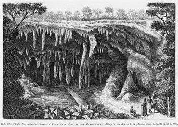 Neukaledonien, Isle of Pines, Kouaouete, Manguemene-Grotte, Illustration aus dem Bulletin Les Missions Catholiques, nach einer Federzeichnung eines Deportierten, 1893