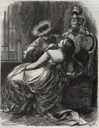 Schöner Hals! Dass ein Henker ihn gerne abschneiden würde! König Heinrich VIII. von England (1491-1547) mit seiner Frau, Catherine Parr (1512-1548). Gravur von 1871 in „Histoire Des Cocus Célèbres“ von Henry de Kock (1819-1892).