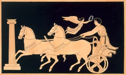 Olympischer Wagenlenker mit Lorbeerkranz gekrönt