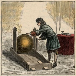 Otto von Guericke (1602-1686), deutscher Physiker, bedient den ersten Generator für statische Elektrizität - Elektrostatische Maschinen: Otto von Guericke (Otto de Guericke)