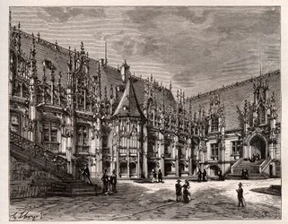 Palais de justice de Rouen ehemaliges Parlament der Normandie - Gravur in „France illustree: geographie, histoire, administration statistique“ von V.A. Malt-Brown. 1884