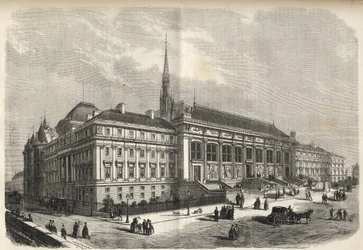 Paris - neue Fassade des Justizpalastes, erbaut von Joseph-Louis Duc (1802-1879) - (Westfassade, an der Rue de Harlay) Gravur von 1869
