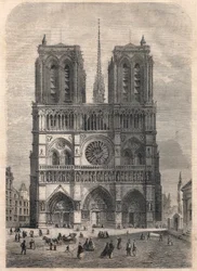Paris: Notre Dame. Plan nach Eugene Viollet le Duc, der die Kathedrale im mittleren 19. Jahrhundert restaurierte.